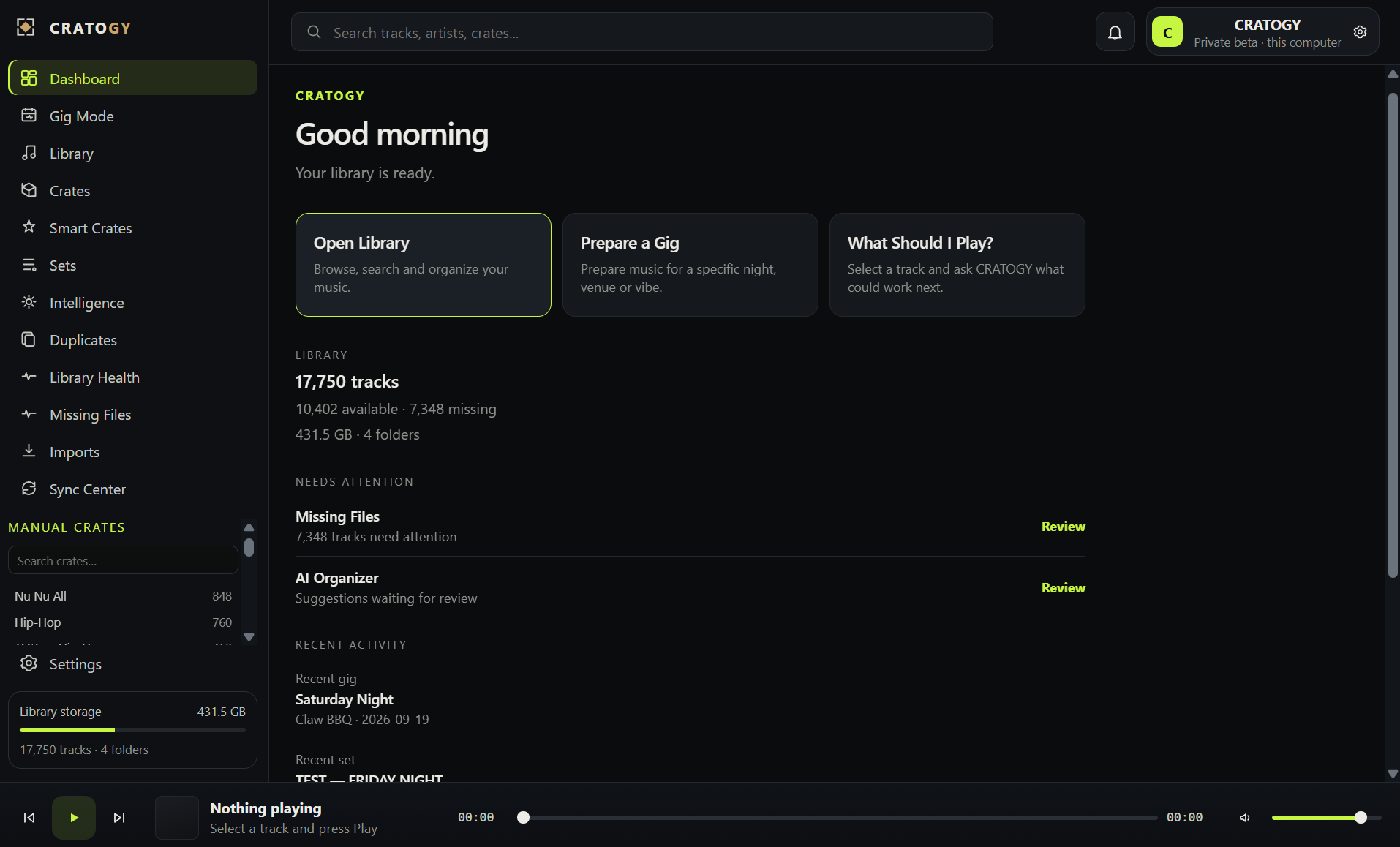 CRATOGY dashboard